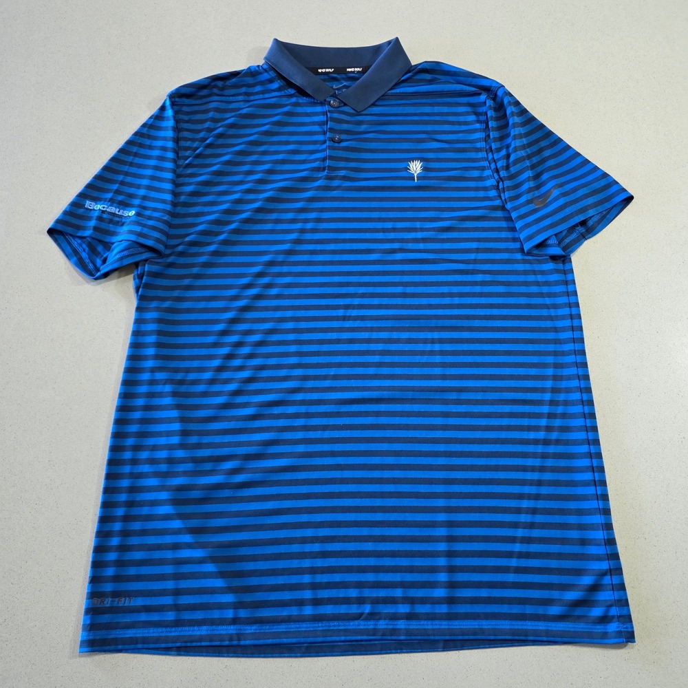 Nike Golf Dri-FIT Mens Large Blue Striped Short Sleeve Performance‎ Polo Shirt